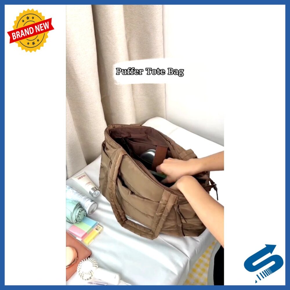 Lightweight Puffer Tote Bag with Laptop Sleeve and Tumbler Holder - Picture 7 of 7